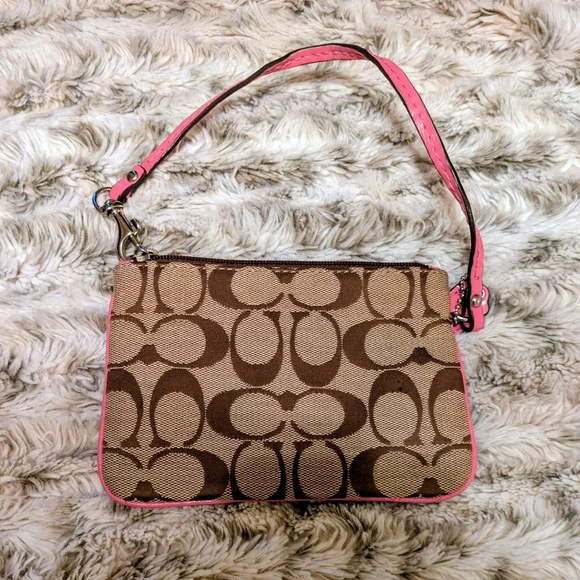 Coach Siganature Coin Wristlet - Tan with Pink Accents - NWOT - Picture 7 of 8